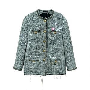 R13 Slouch Embellished Tweed Jacket Gray Oversized Size M